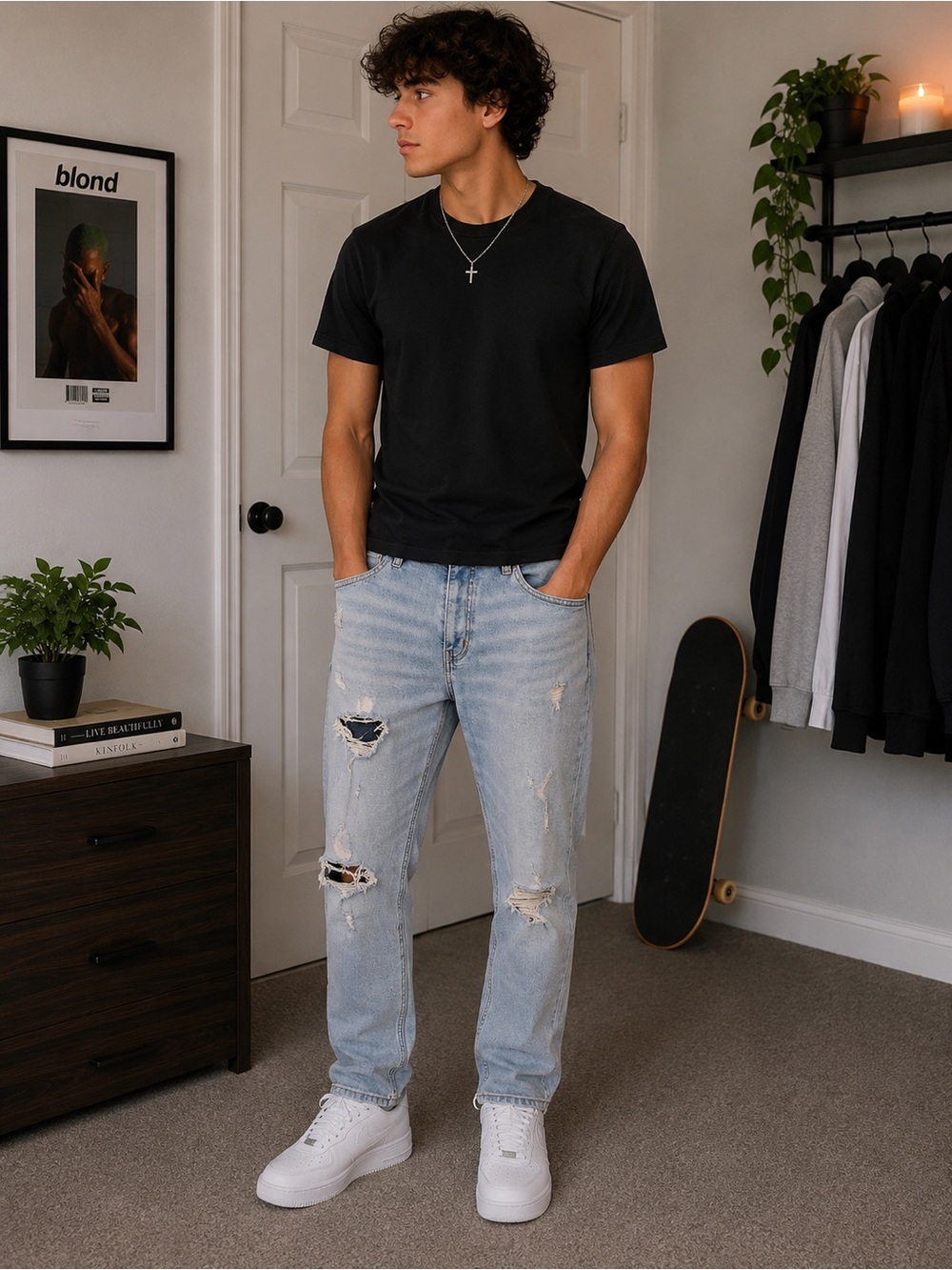 Original Use Light Blue Distressed Slim Men's Jeans